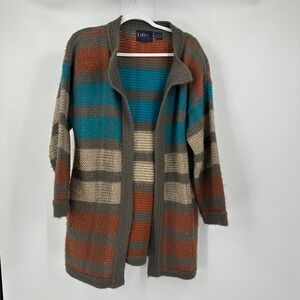 Womens Vintage Moody Striped Cardigan Sweater Size M Cozy Artisanal Knit